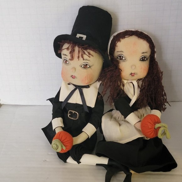 Artist Joe Spencer Pair Pilgrim Adam Eve Doll Figure Set Thanksgiving Boy Girl - Picture 2 of 13